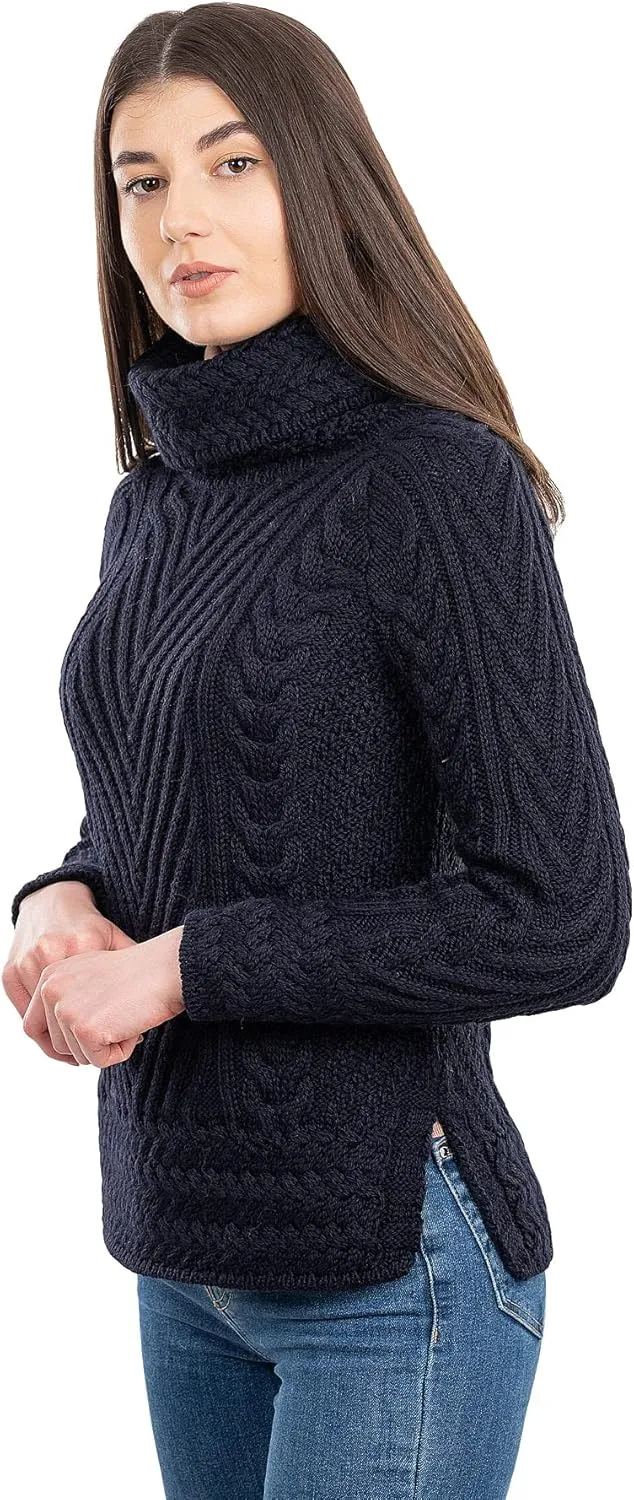 SAOL Ladies Turtleneck Ribbed Irish Cable Knit Sweater
