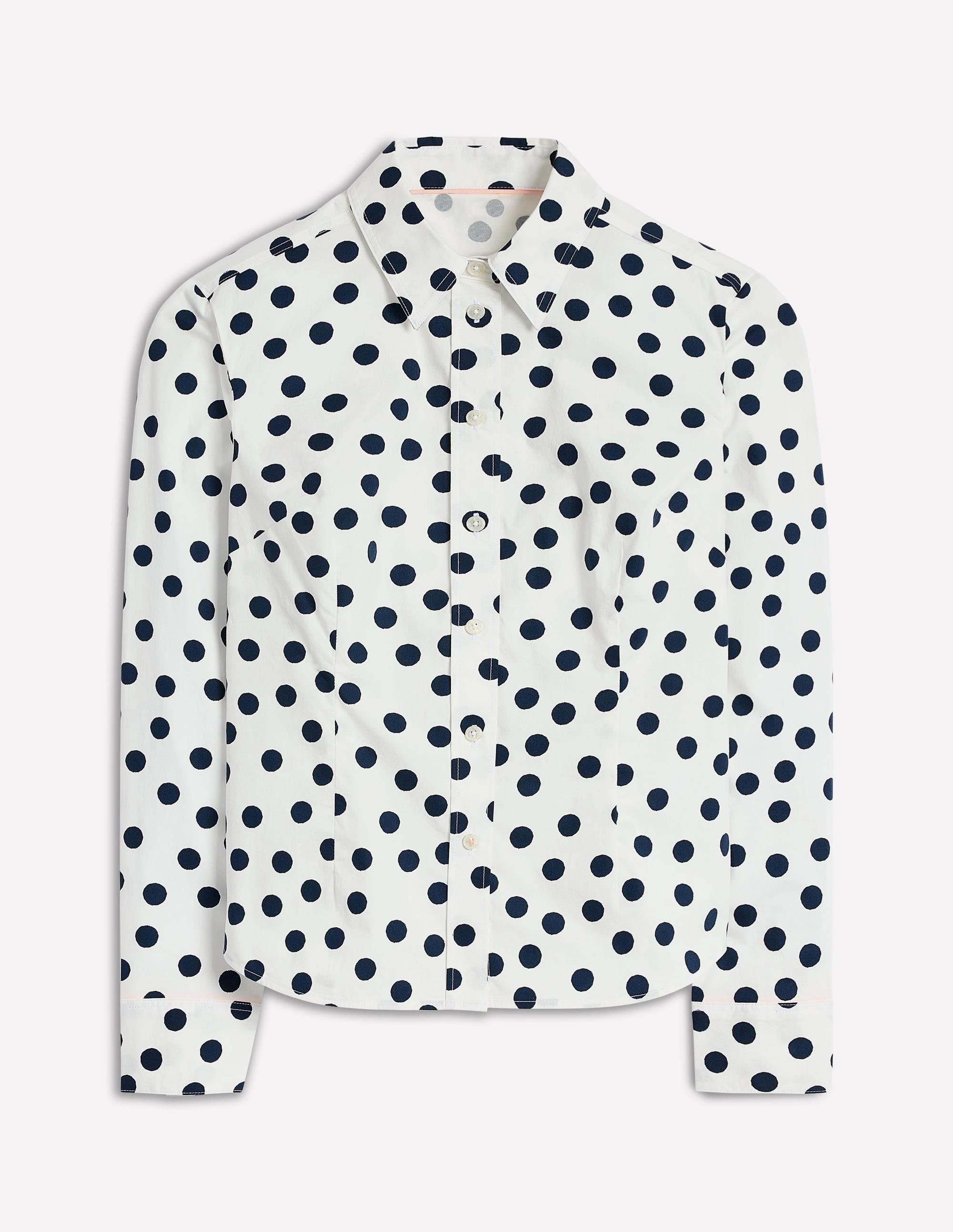 Saskia Stretch Cotton Shirt-Ivory and Navy, Abstract Dot AdjustableNeckline WrinkleResistantFinish