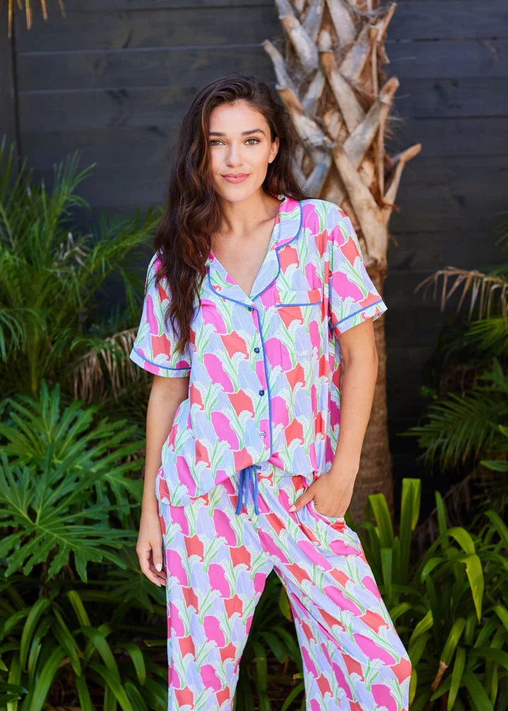 Satin Charlotte Pants Pajama Set in Color Me Sweet StretchKnit Adjustable Hem