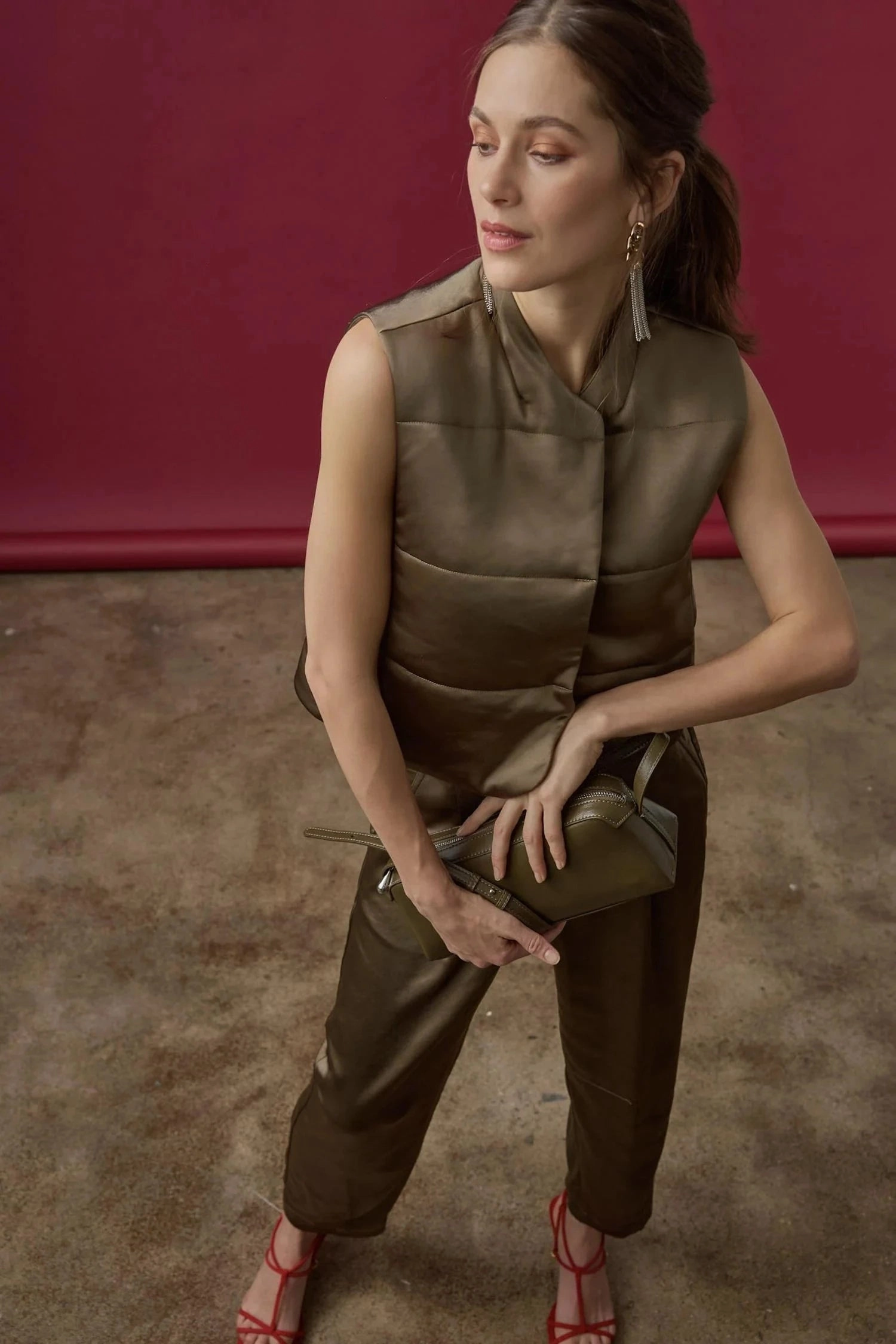 Satin Quilted Vest Parsley bar