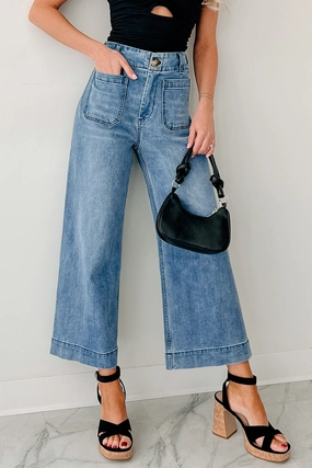 Soft Brush Lining Chilly Weather Saylor High Rise Wide Crop Jeans (Dark)