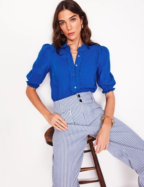 Scallop Double Cloth Top-Bright Blue Eco Dye Process Contoured Armhole Design