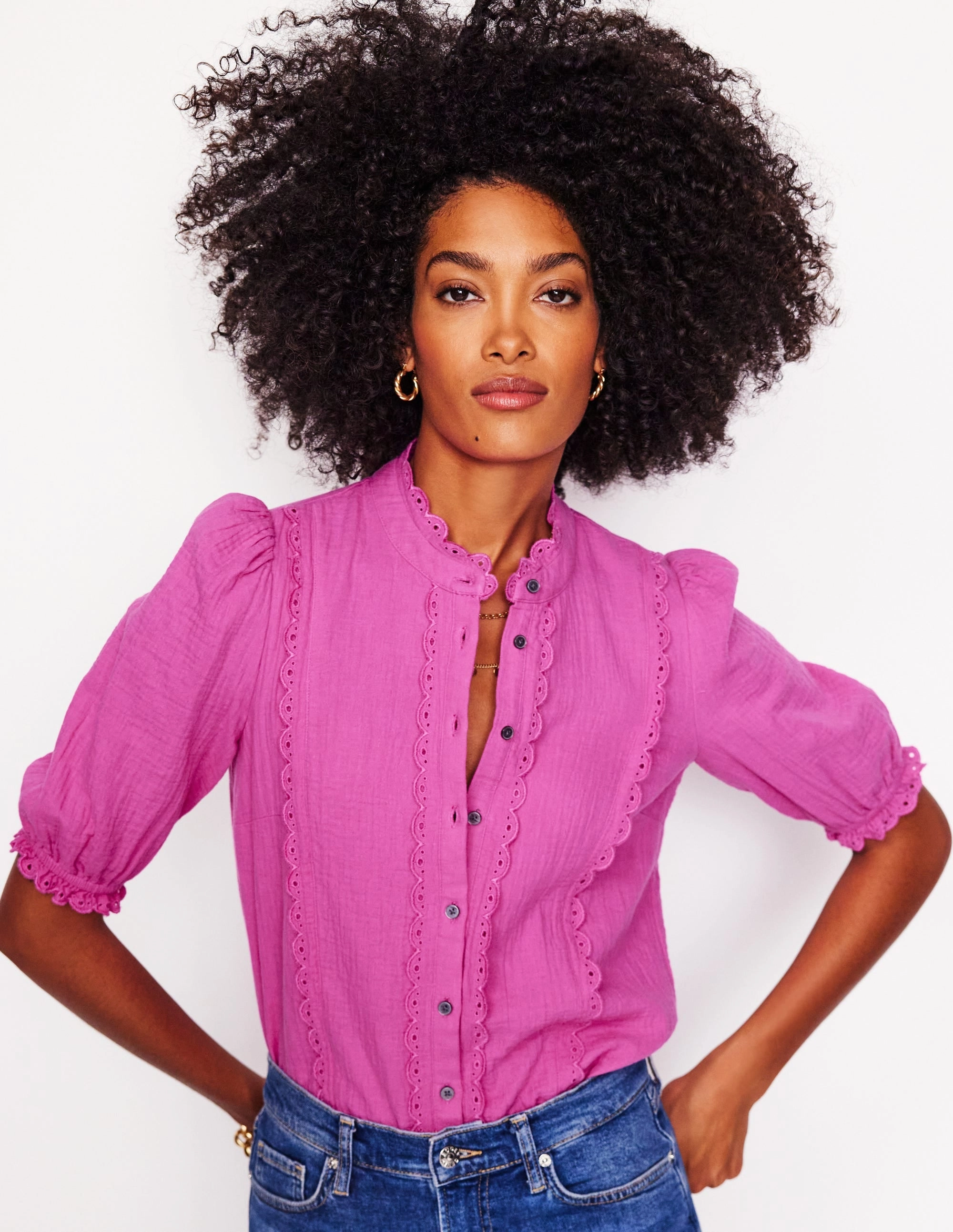 Scallop Double Cloth Top-Cosmos Pink Tubular Body Construction WrinkleResistantTextile