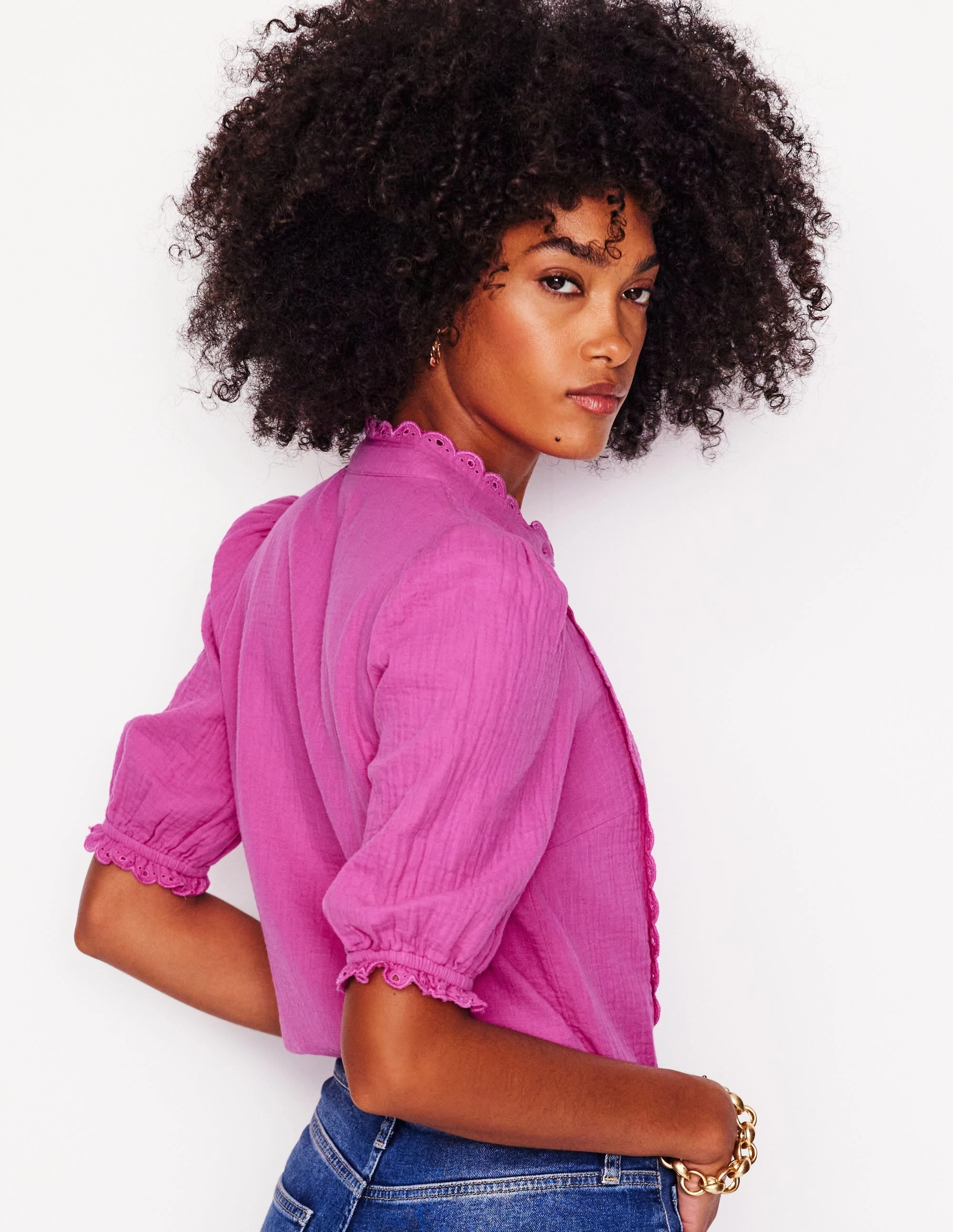 Buttery Soft Feel Scallop Double Cloth Top-Cosmos Pink