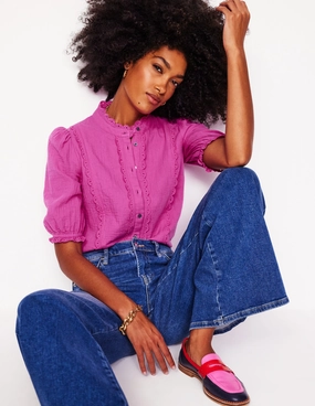 Scallop Double Cloth Top-Cosmos Pink Moisture Wicking Material Reinforced Shoulder Seams