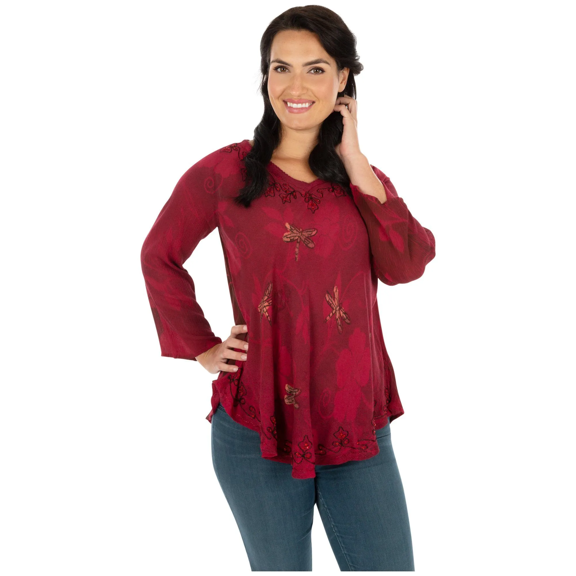 Scarlet Dragonfly Long Sleeve Tunic | Fair Trade