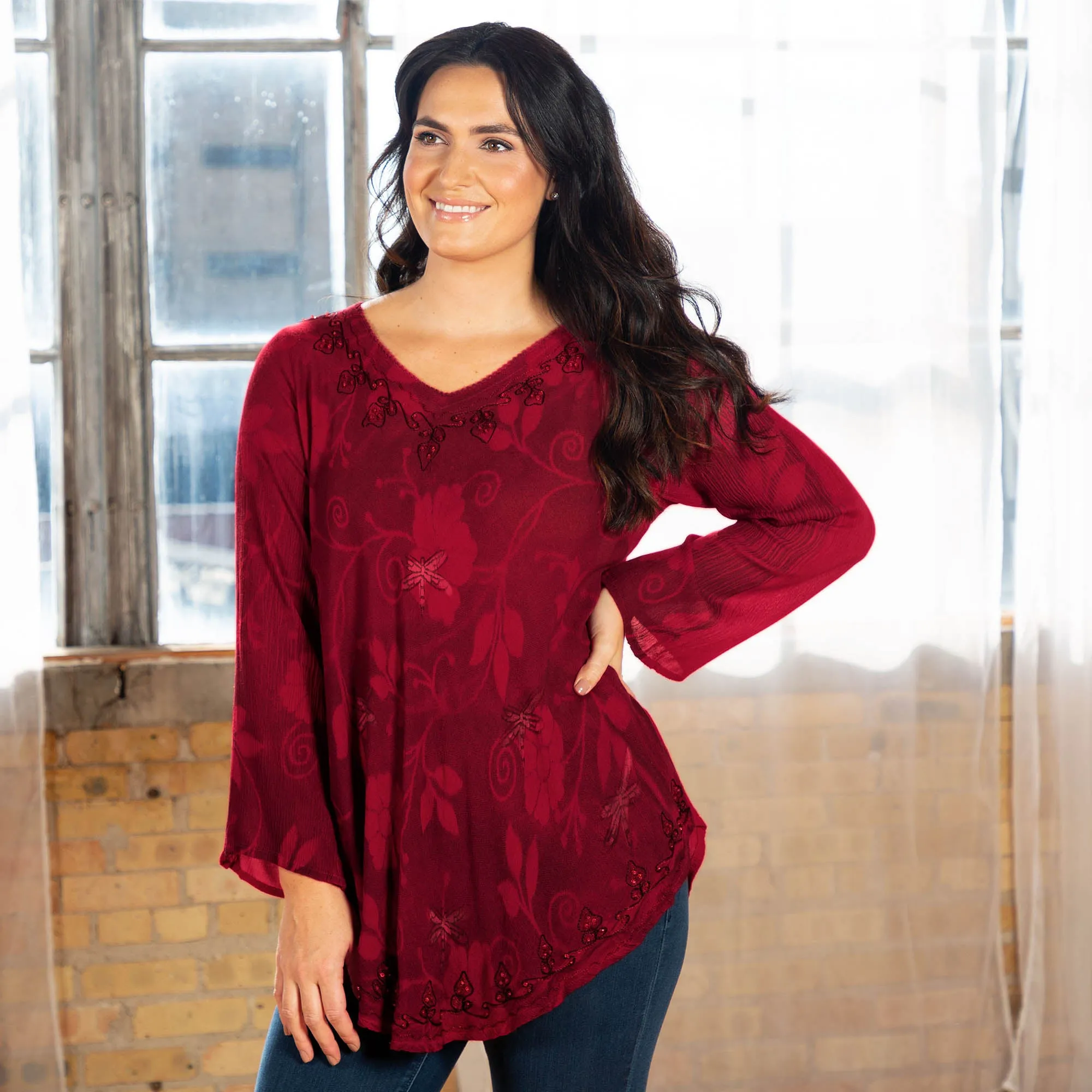 Scarlet Dragonfly Long Sleeve Tunic | Fair Trade