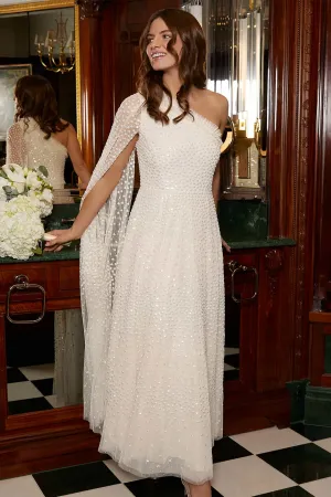 Scatter Dot One-Shoulder Ankle Gown Cool Palette