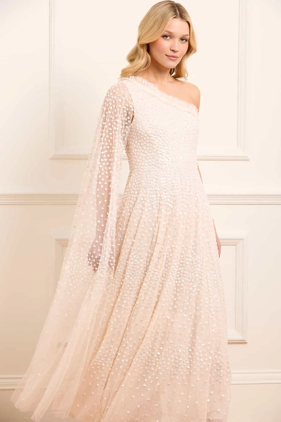 Winter Proof Seasonal piece Scatter Dot One-Shoulder Ankle Gown