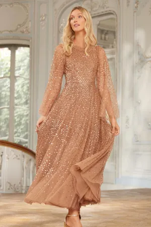 Scatter Dot Round Neck Ankle Gown Chilly Weather Wear