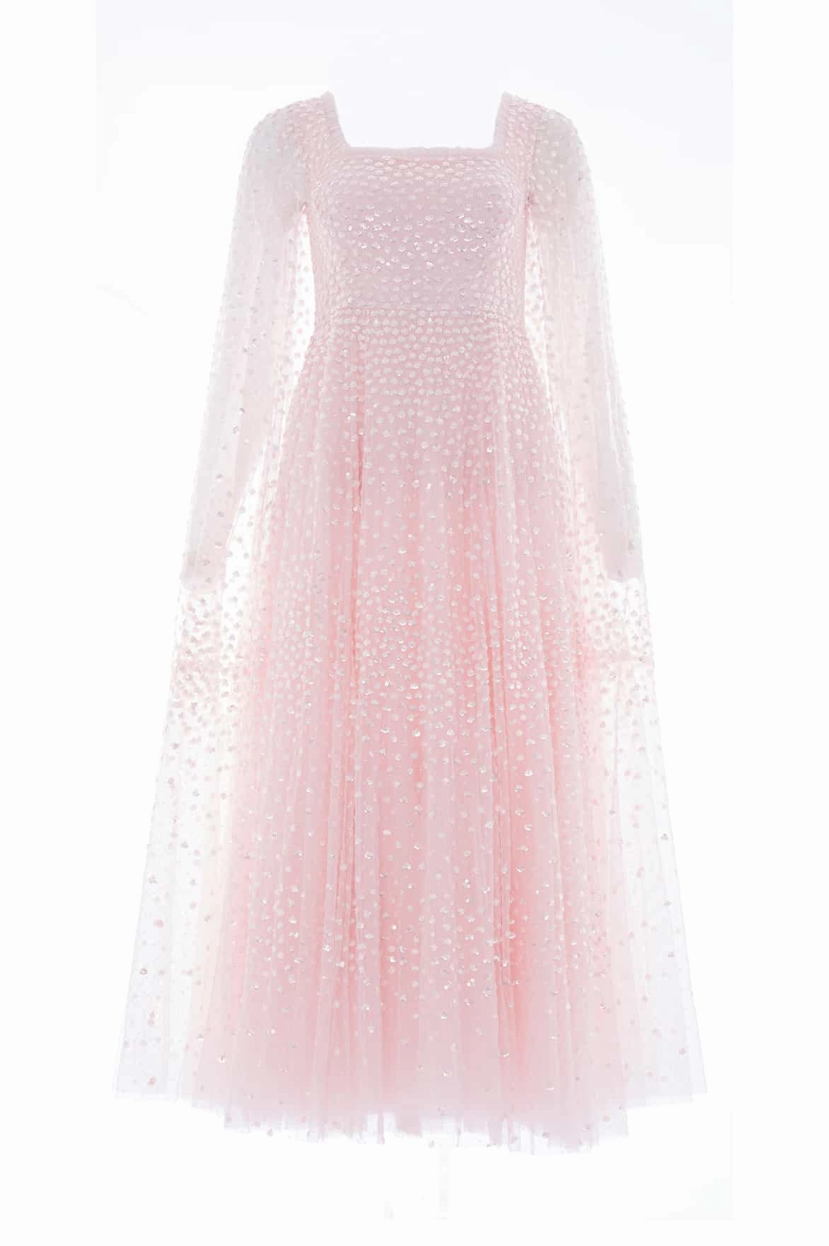 Relax Style Shared Moment Scatter Dot Cape Sleeve Ankle Gown