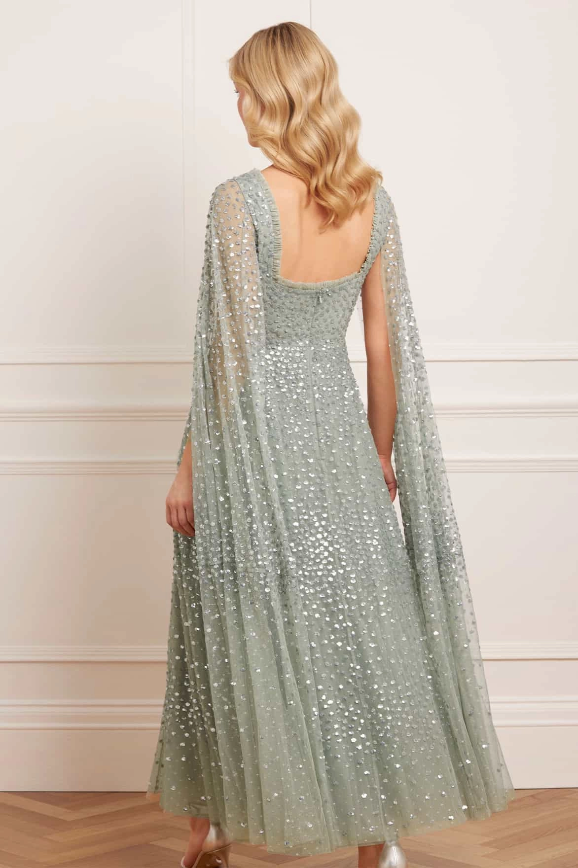 Bold Touches Scatter Dot Cape Sleeve Ankle Gown