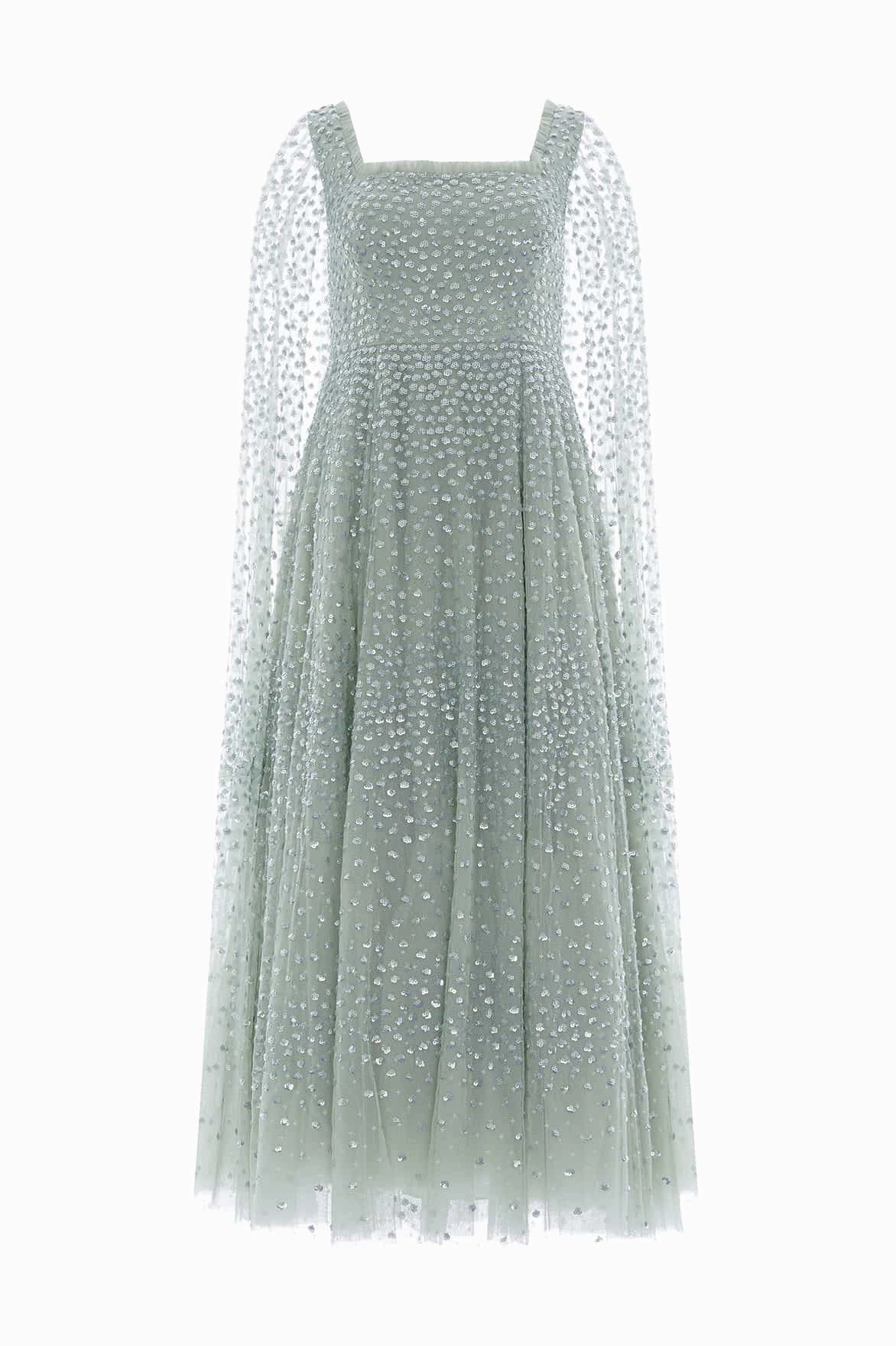 Scatter Dot Cape Sleeve Ankle Gown Lightweight-Structure Slender Look