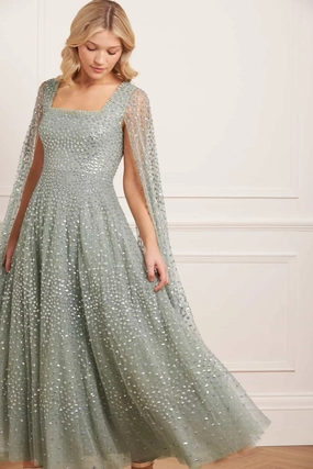 Scatter Dot Cape Sleeve Ankle Gown Pure Look Floral design