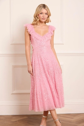 Bold Pattern Fitted Style Scatter Dot Ruffle Backless Ballerina Dress