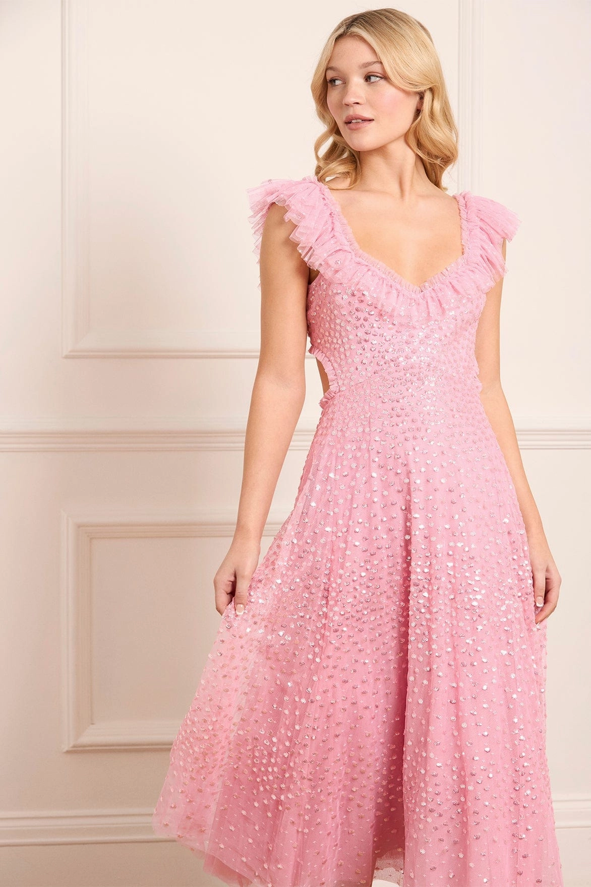 Grab Quick Scatter Dot Ruffle Backless Ballerina Dress