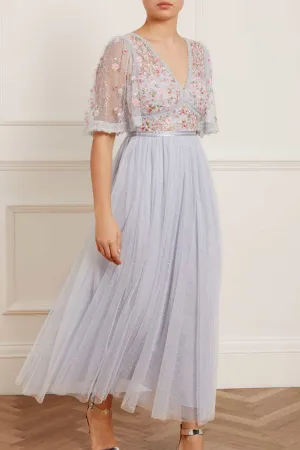 Ribbon Bouquet Bodice Ankle Gown Repair-Friendly Silk Shine