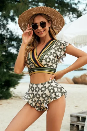 PATTERNED TWO PIECE BEACH WEAR SWIMSUIT Supportive Fit