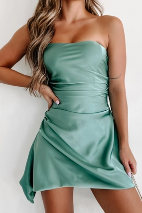 Picturesque Beauty Strapless Satin Mini Dress (Teal) Ergonomic Fit Design