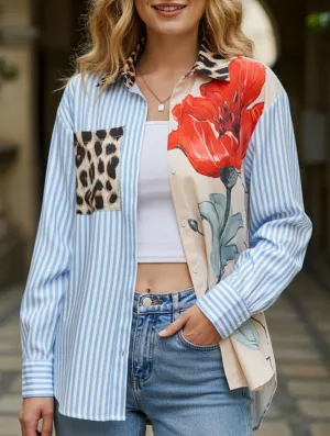 Personalized trendy striped patchwork shirt Trendy Cardigan Raw Edge Finish