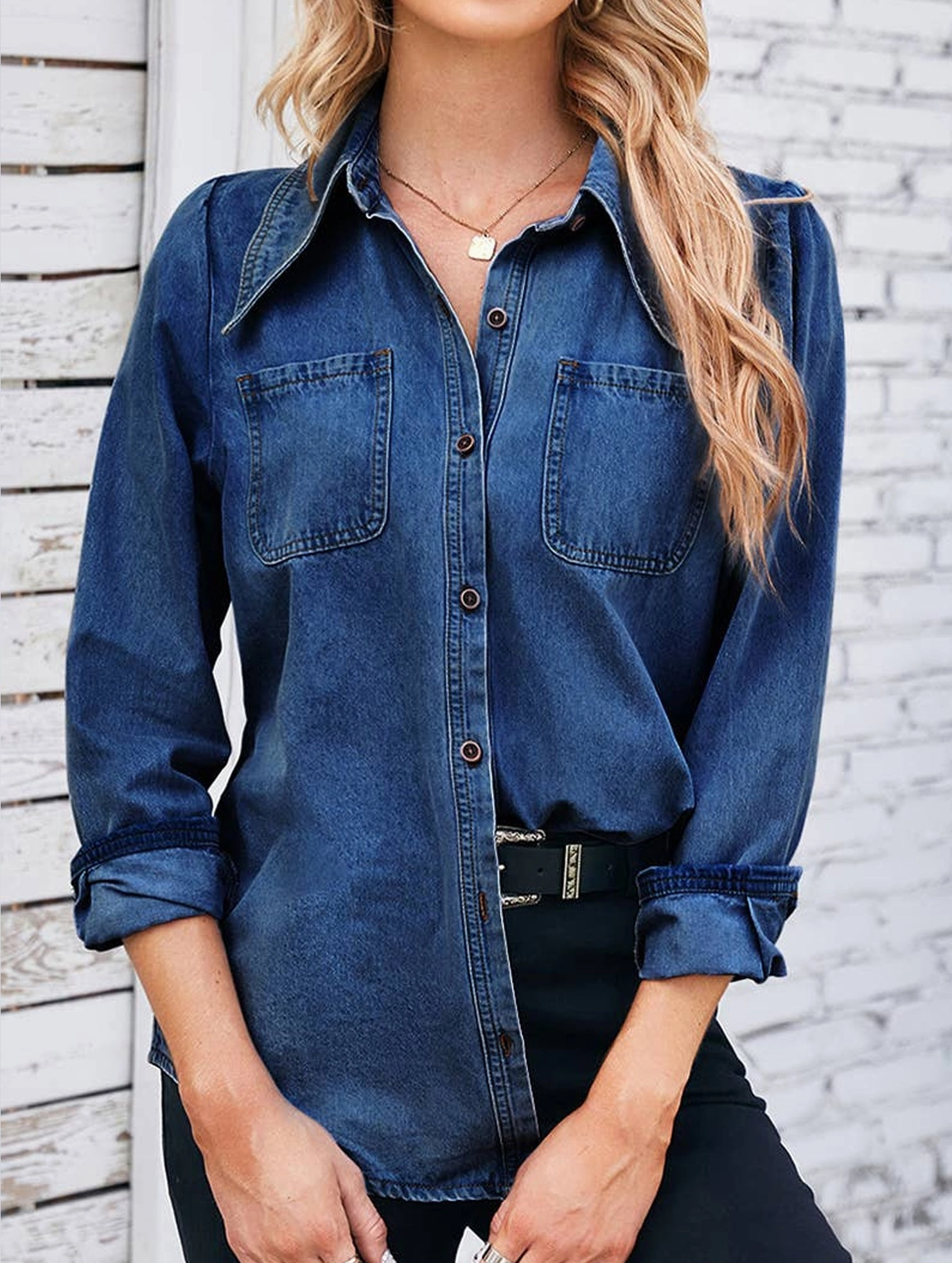 Butter Soft Handfeel DENIM LONG SLEEVED SHIRT TOP_CWTSTL1055