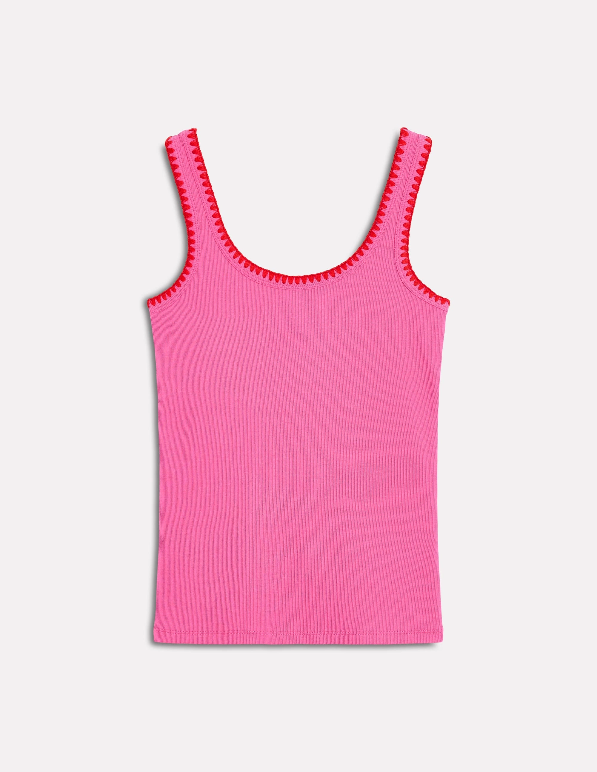 Crochet Trim Scoop Neck Vest-Pink Bluesign Approved Material Curved Hem
