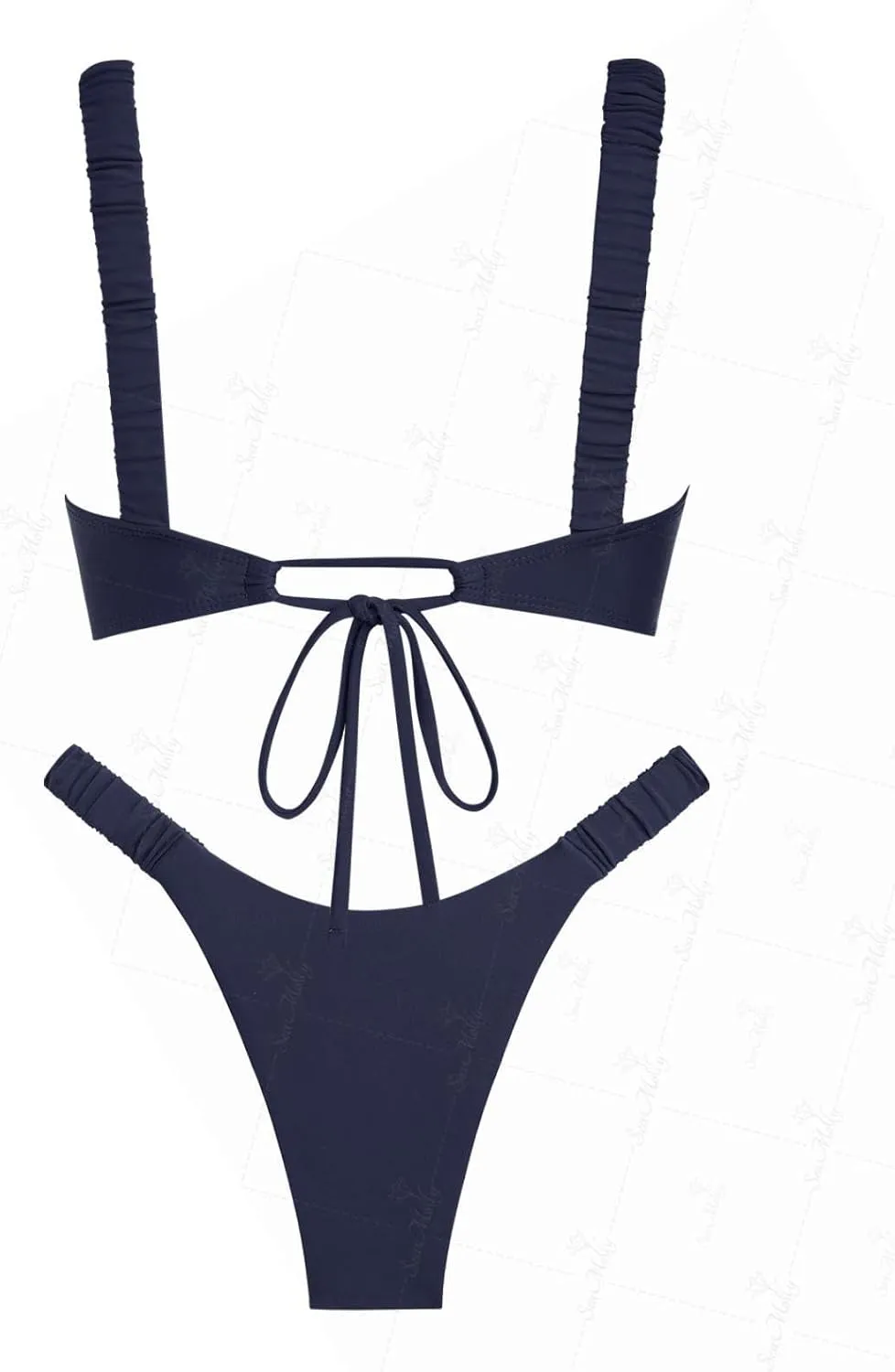 seamoly Gingham Ruched Bowknot Decor Cheeky Bikini Set