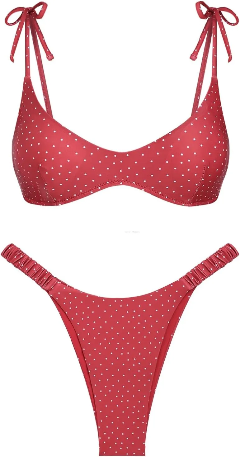 seamoly Tie Side Floral Smocked Shirred Triangle Bikini Set