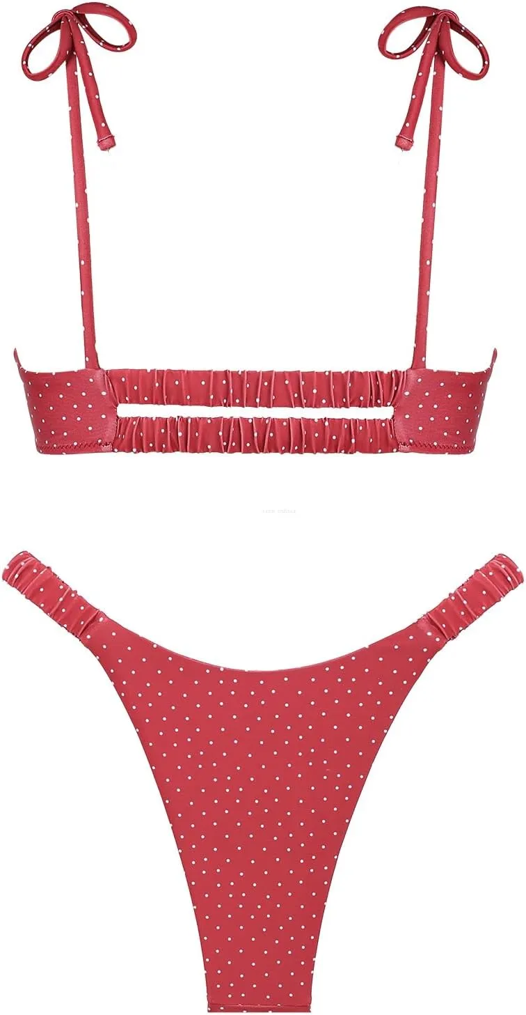 seamoly Tie Side Floral Smocked Shirred Triangle Bikini Set