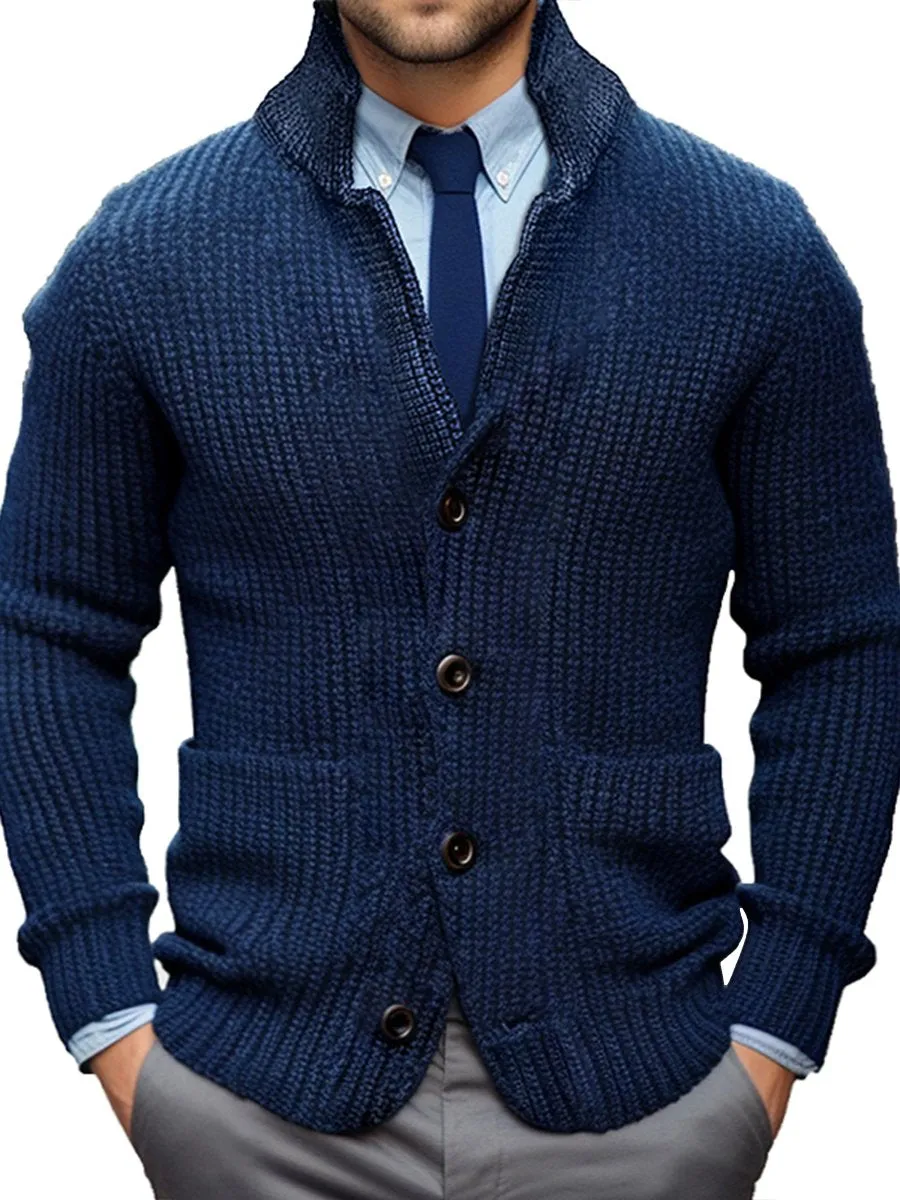 Sean - Business Casual Collared Solid Knitted Cardigan