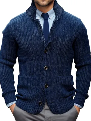 Sean - Business Casual Collared Solid Knitted Cardigan