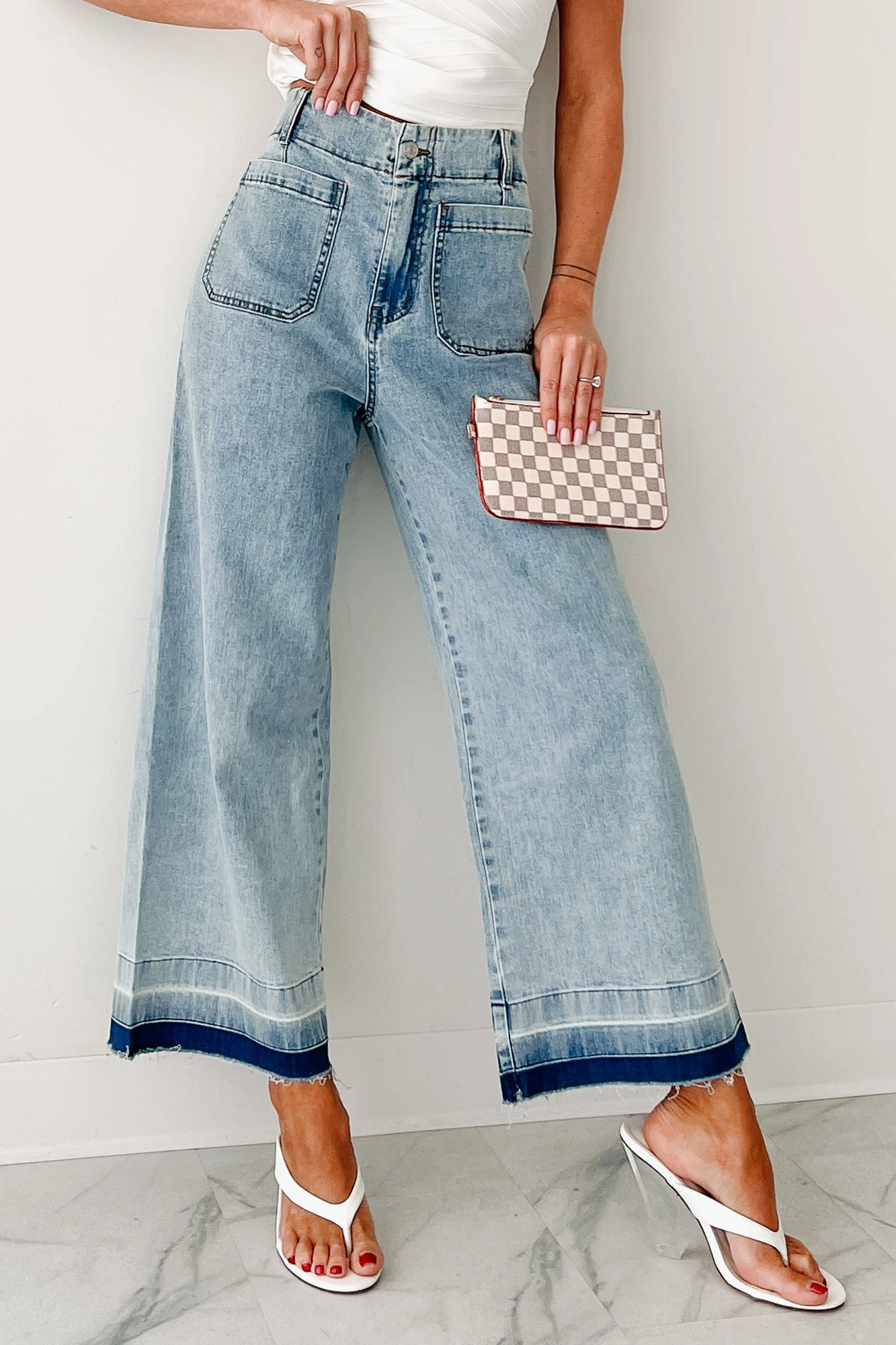 Lola Dyed Hem Wide Leg Crop Jeans (Denim) Comfort-First OdorResistantFinish