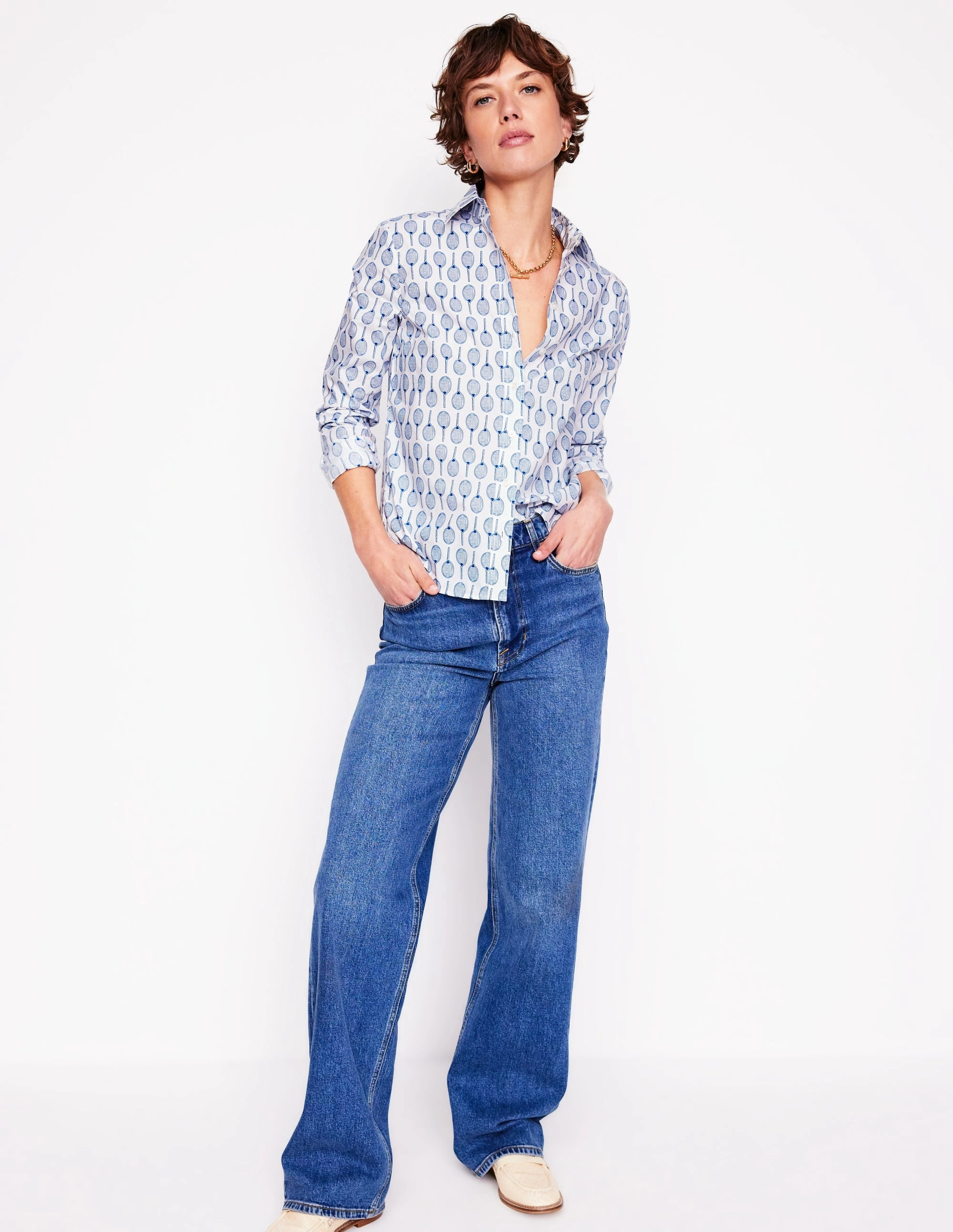 Bamboo Fiber Fabric Relaxed Top Sienna Cotton Shirt-Ivory, Tennis
