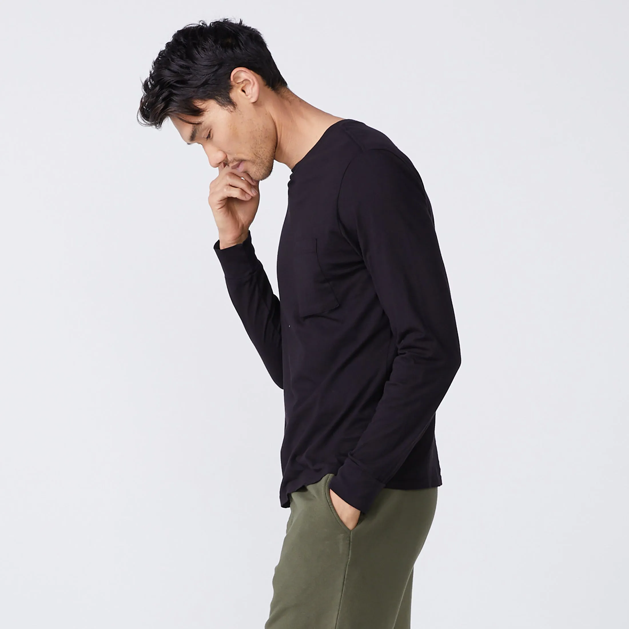 Long Sleeve Pocket Crew Airflow Ventilation Hybrid Fabric Blend