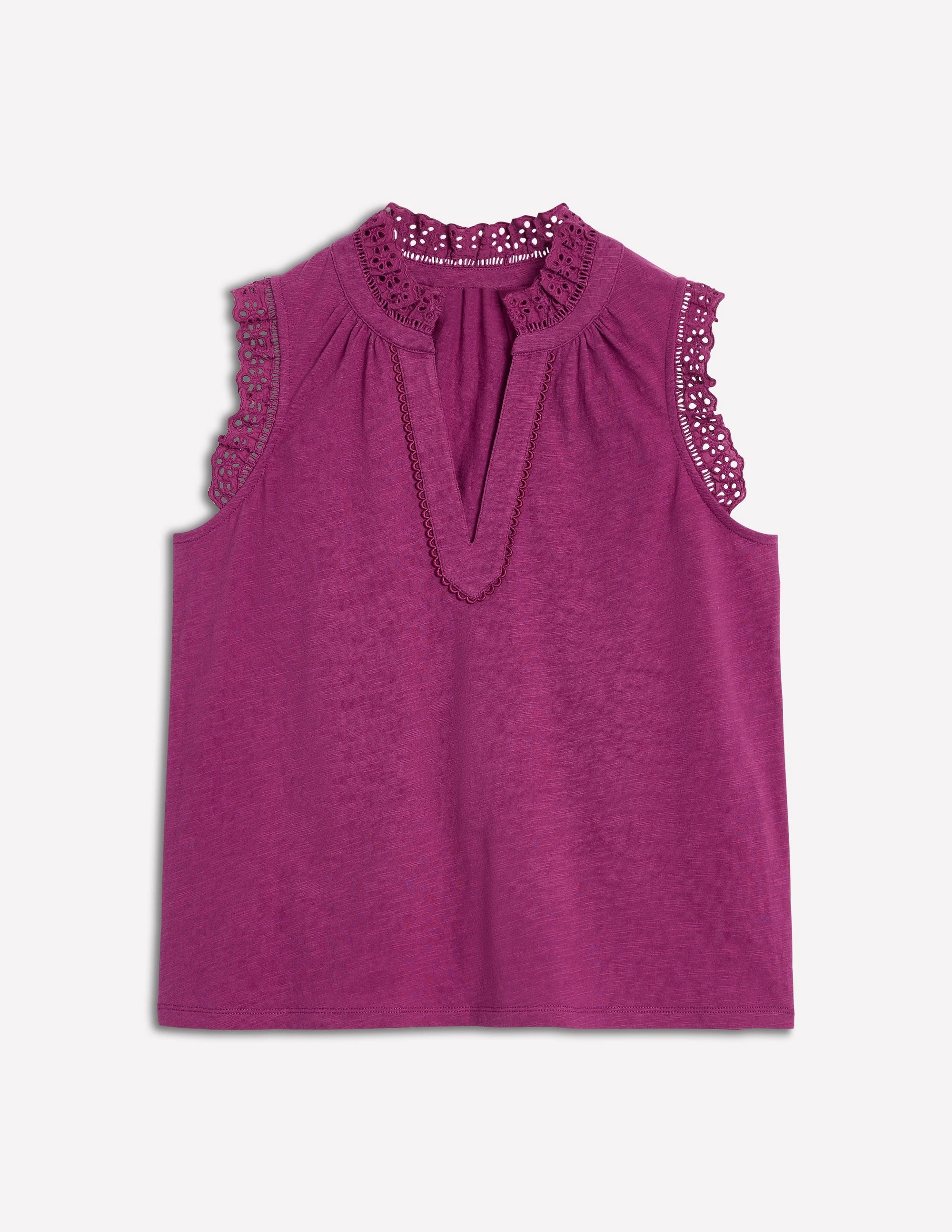Aria Broderie Trim Vest-Rich Magenta EcoCertified DoubleStitchedSeams