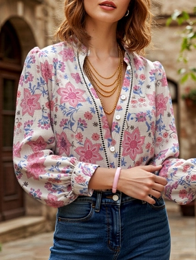 Interlock Stitch Detail Retro printed long-sleeved shirt