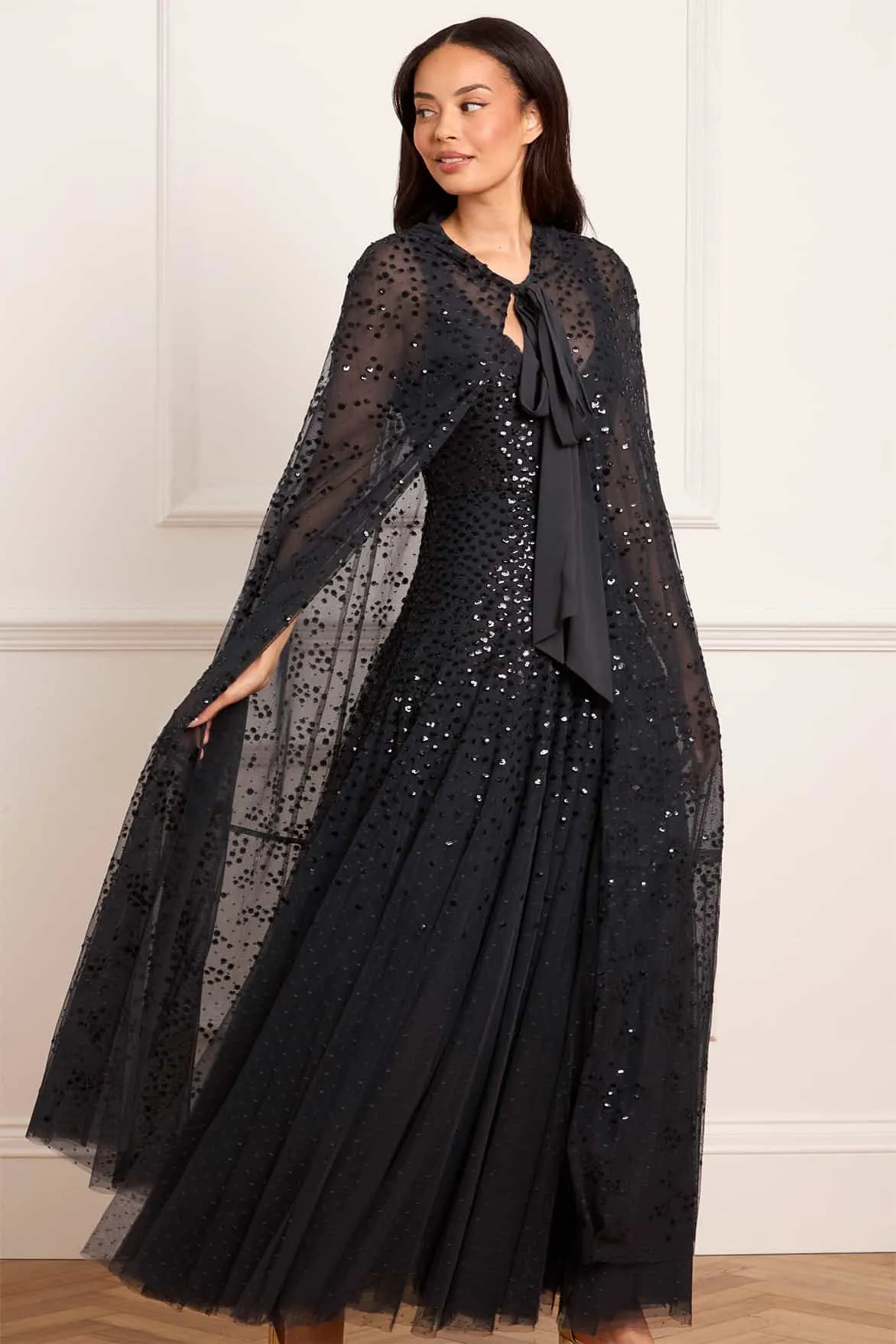 Chill Comfort Sequin Cascade Cami Plunge Gown