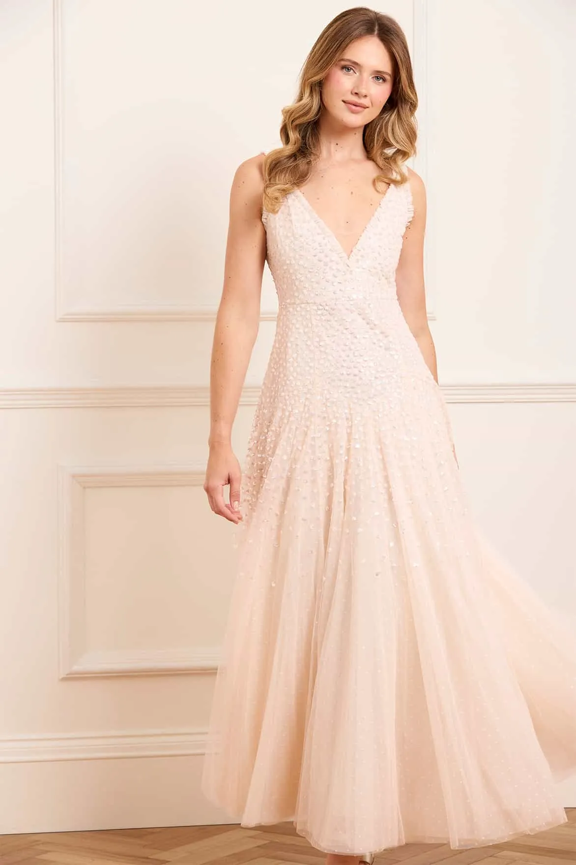 Autumn Look Sequin Cascade Cami Plunge Gown