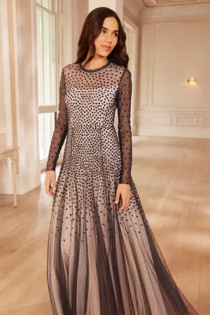 WrinkleResistantFinish Sequin Cascade Round Neck Gown