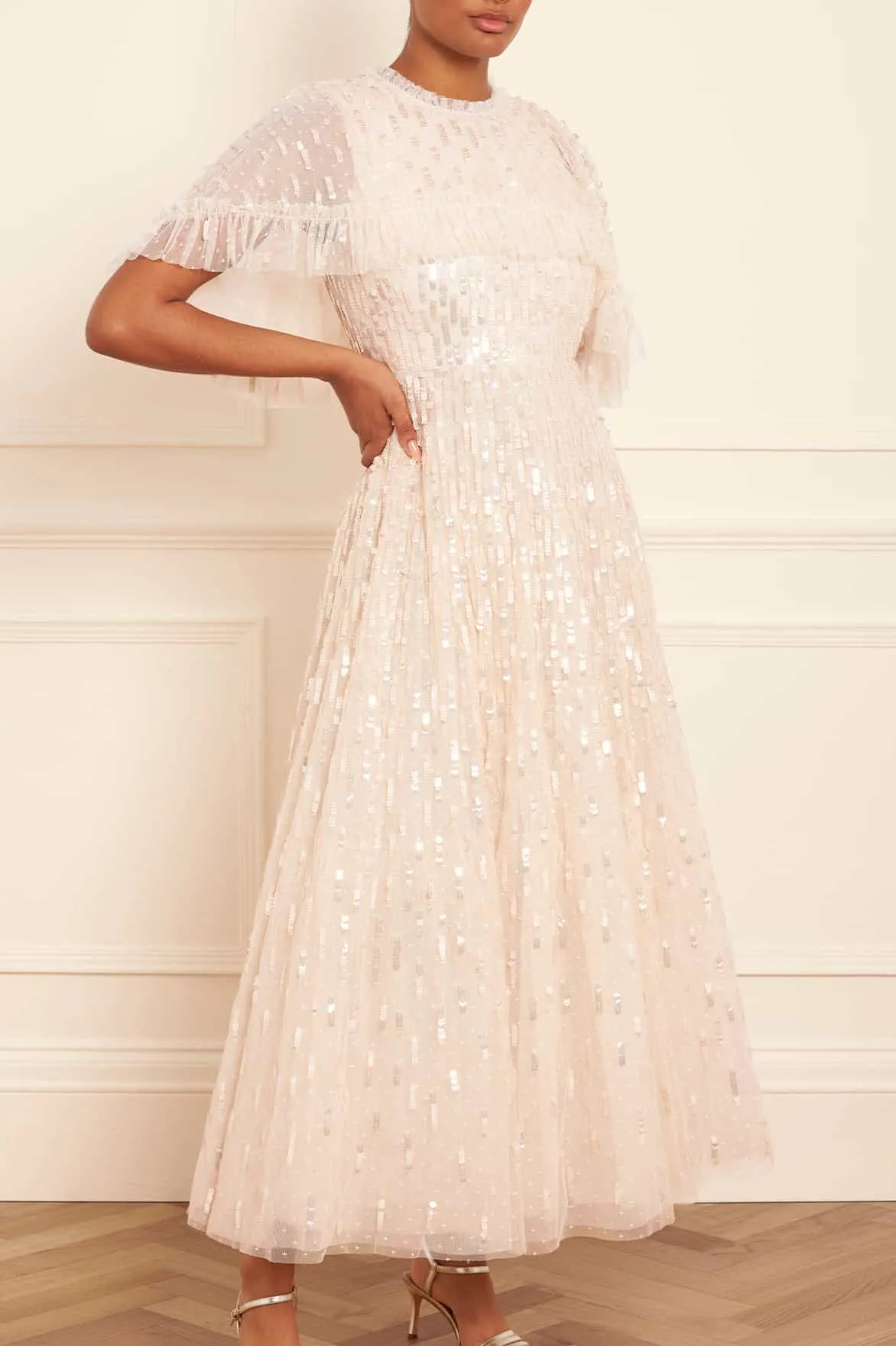 Sequin Dash Cape Ankle Gown Fashionable Cut Subtle Flow