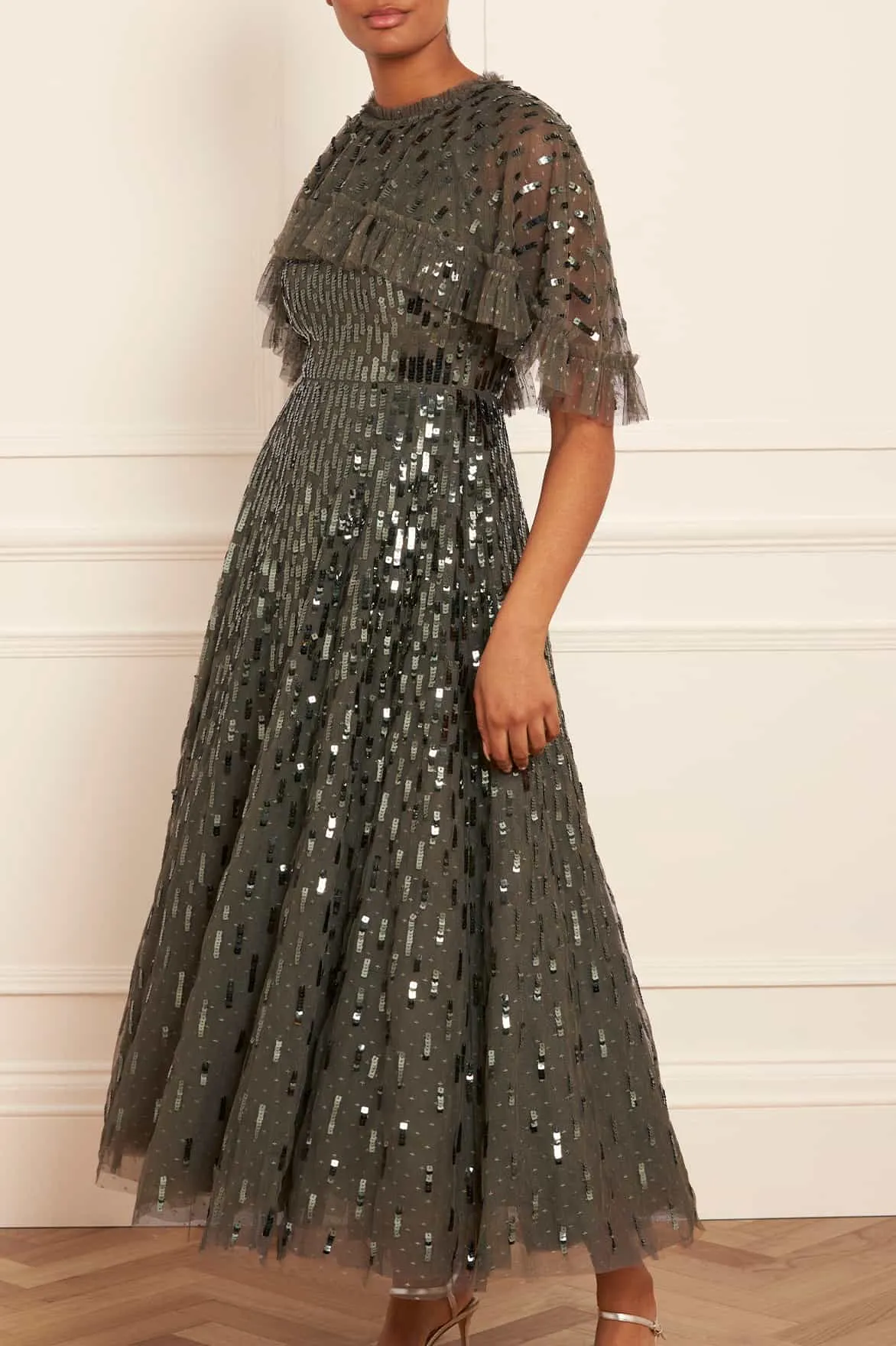 Sequin Dash Cape Ankle Gown Work Look Refined Finish