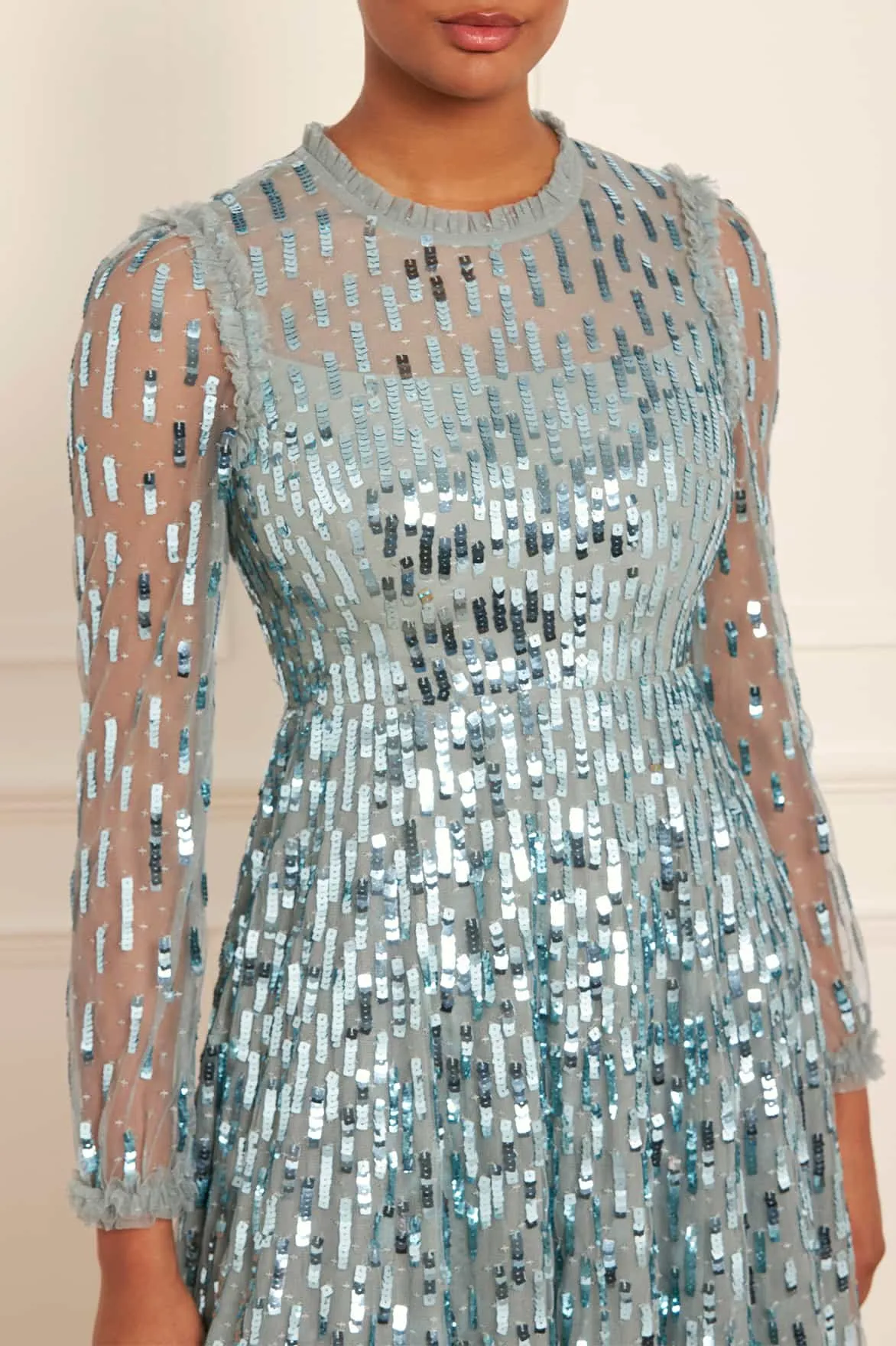Sequin Dash Long Sleeve Ankle Gown Trendy Design