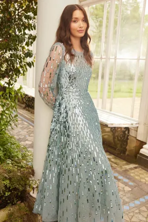 Sequin Dash Long Sleeve Ankle Gown soft look Functional Fit