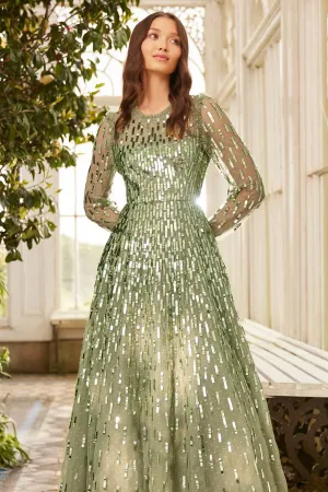 Sequin Dash Long Sleeve Ankle Gown Timeless Cut