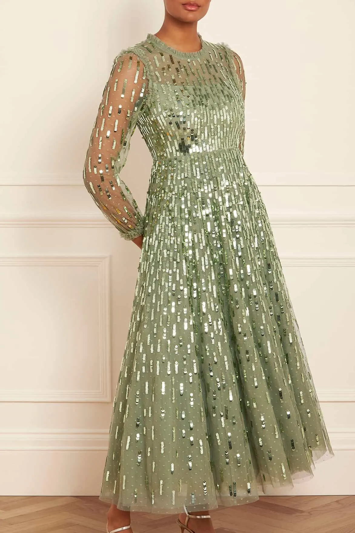 Sequin Dash Long Sleeve Ankle Gown Fashion-Forward Office Mood