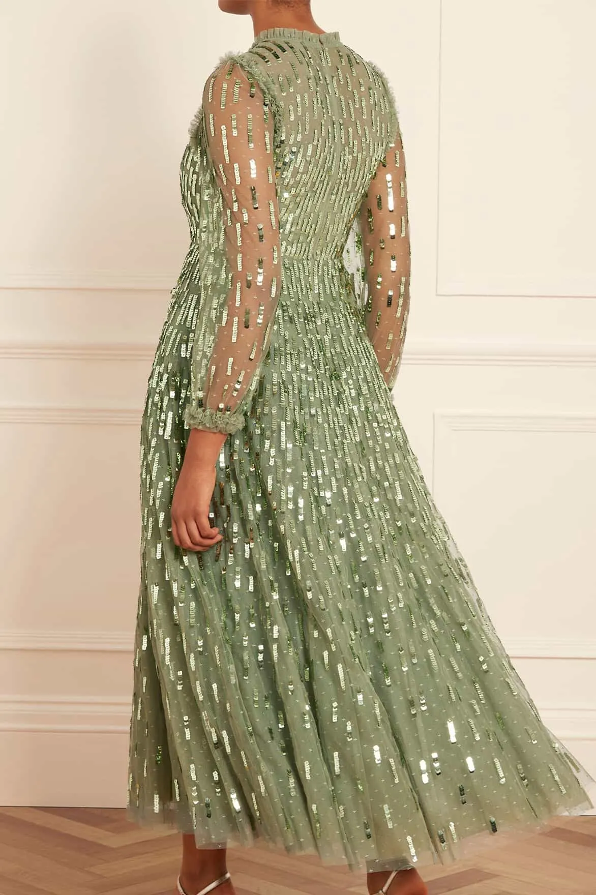 Smart Casual Skin Tone Sequin Dash Long Sleeve Ankle Gown