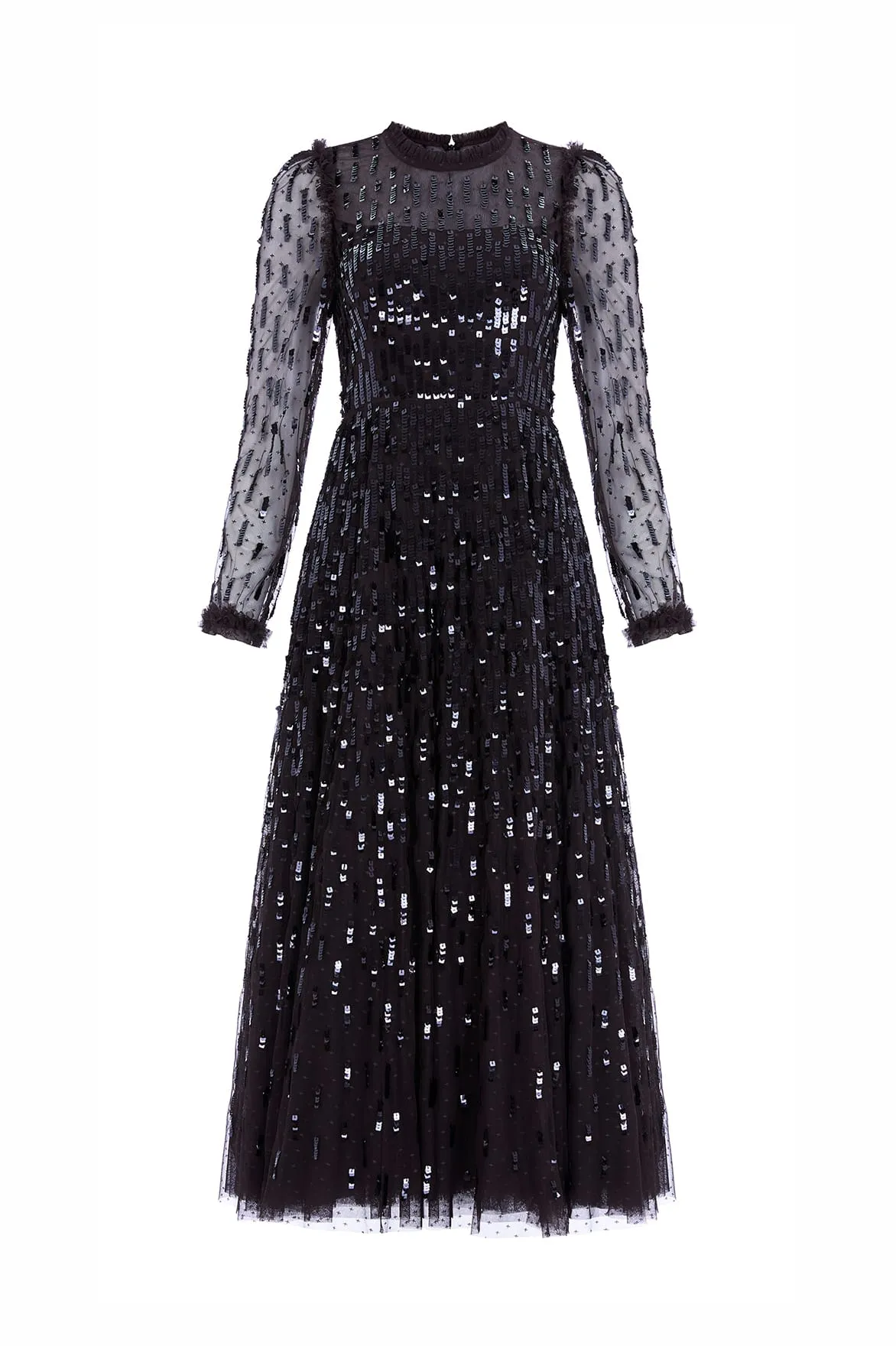 Petite Chic Light Coral Sequin Dash Long Sleeve Gown