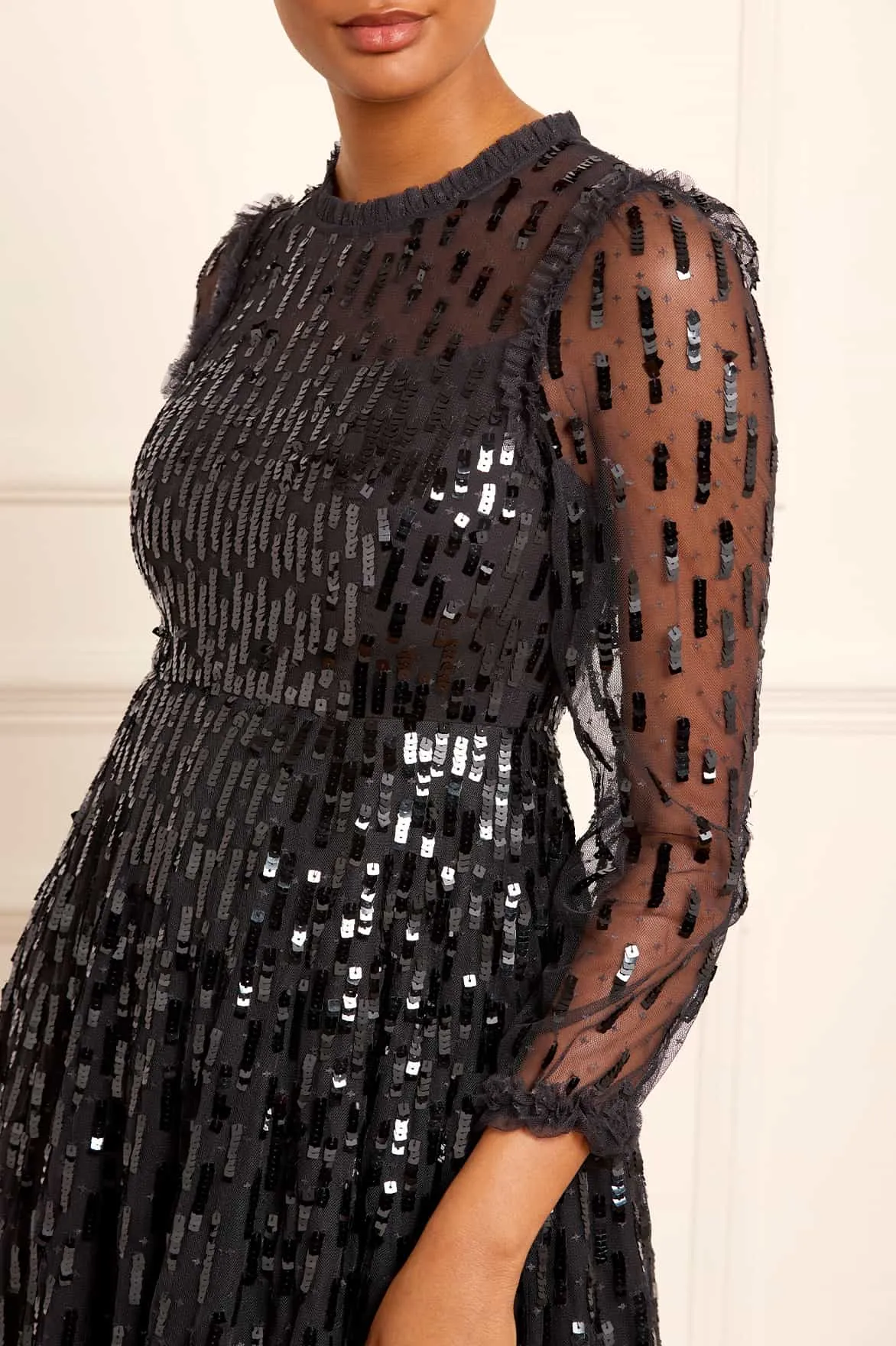 Sequin Dash Long Sleeve Gown Trendy Layer