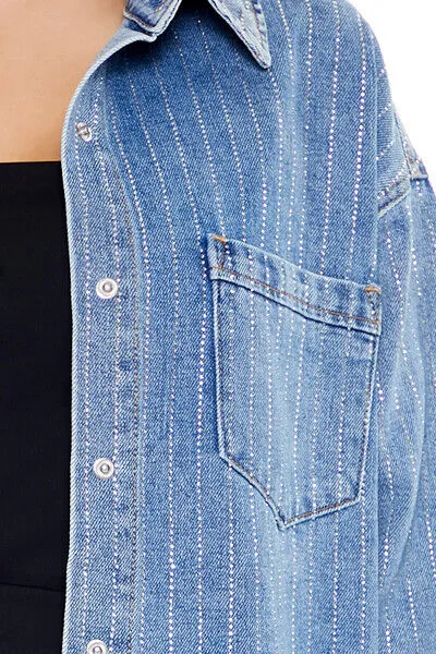 Sequin Striped Denim Shacket