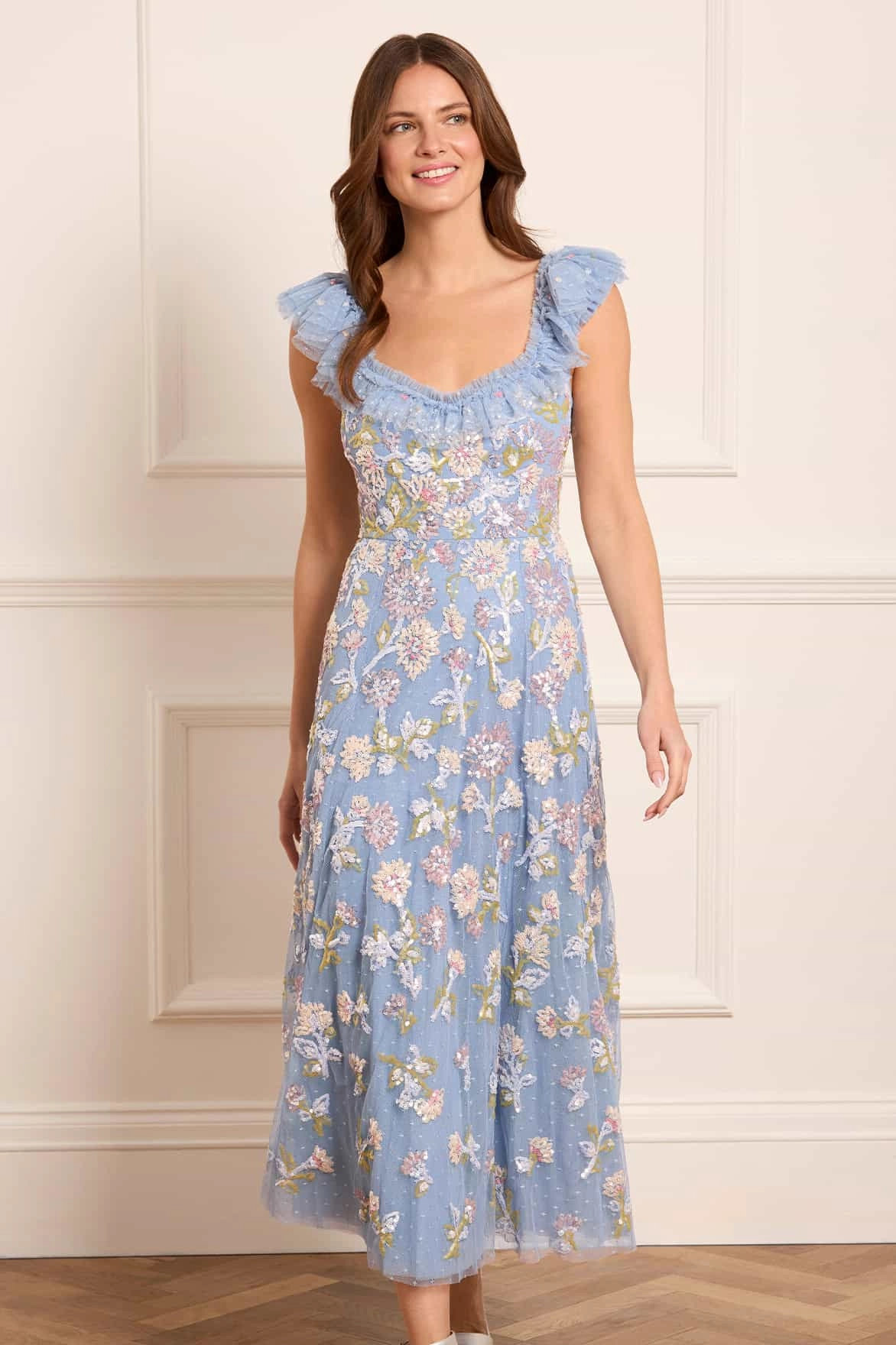 Sequin Dandelion Ruffle Ballerina Dress Winter Wrap